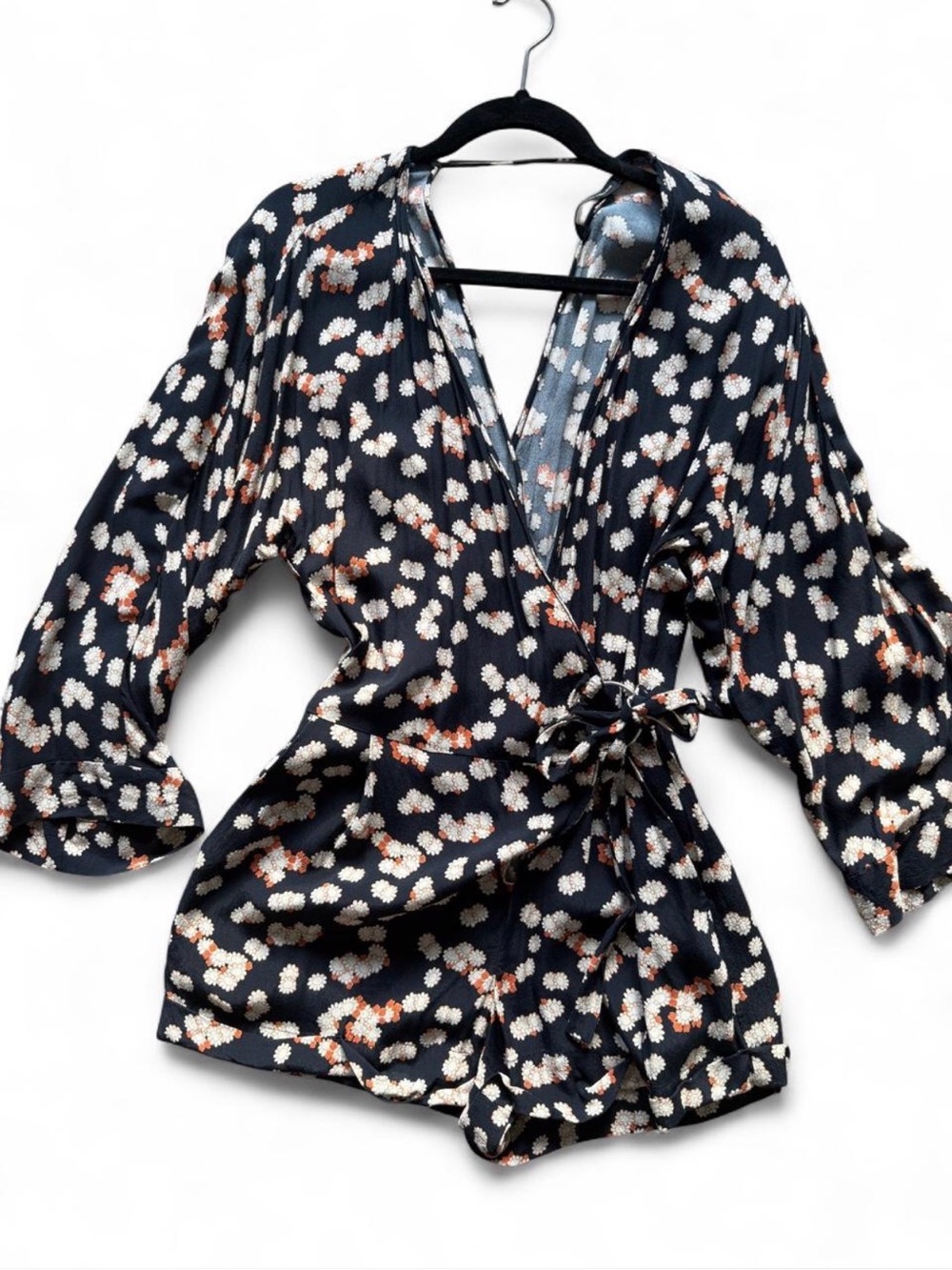 Zara Navy Wrap Tunic with Cream & Rust Floral Print - Picture 2 of 4